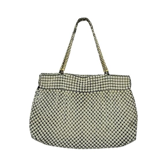 Vintage 40's Whiting & Davis Alumesh Handbag Purse Cream Beaded Evening Bag - Picture 13 of 13